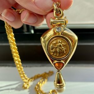 JESARA Gold Tone Vintage Pendant Necklace. Heavy Well Made Piece.